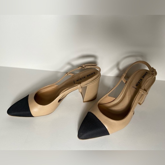 Anne Klein~Baxter~Two-Toned~Slingback~Almond Toe~Block Kitten Heel~Pump~Size 7 - Picture 6 of 12